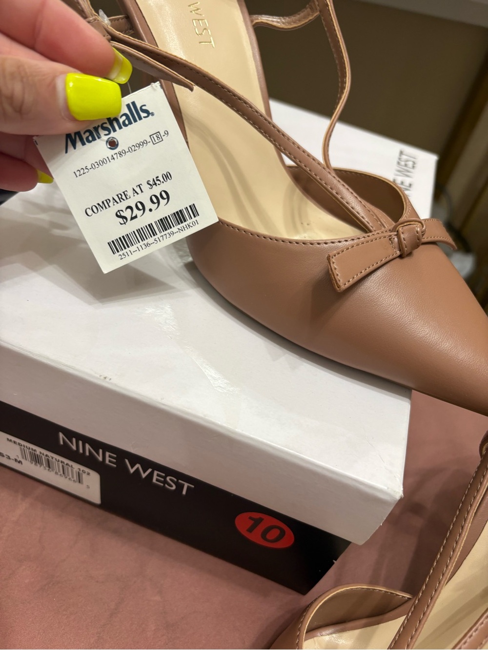 Nine West Nude/Tan Pointed-Toe Slingback Heels - Picture 4 of 5